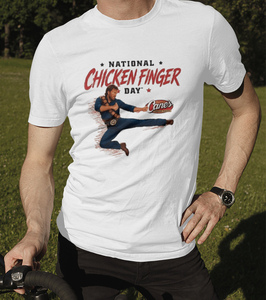 National Chicken Finger Day Chuck Norris Kicking Raising Cane's Promo T-Shirt