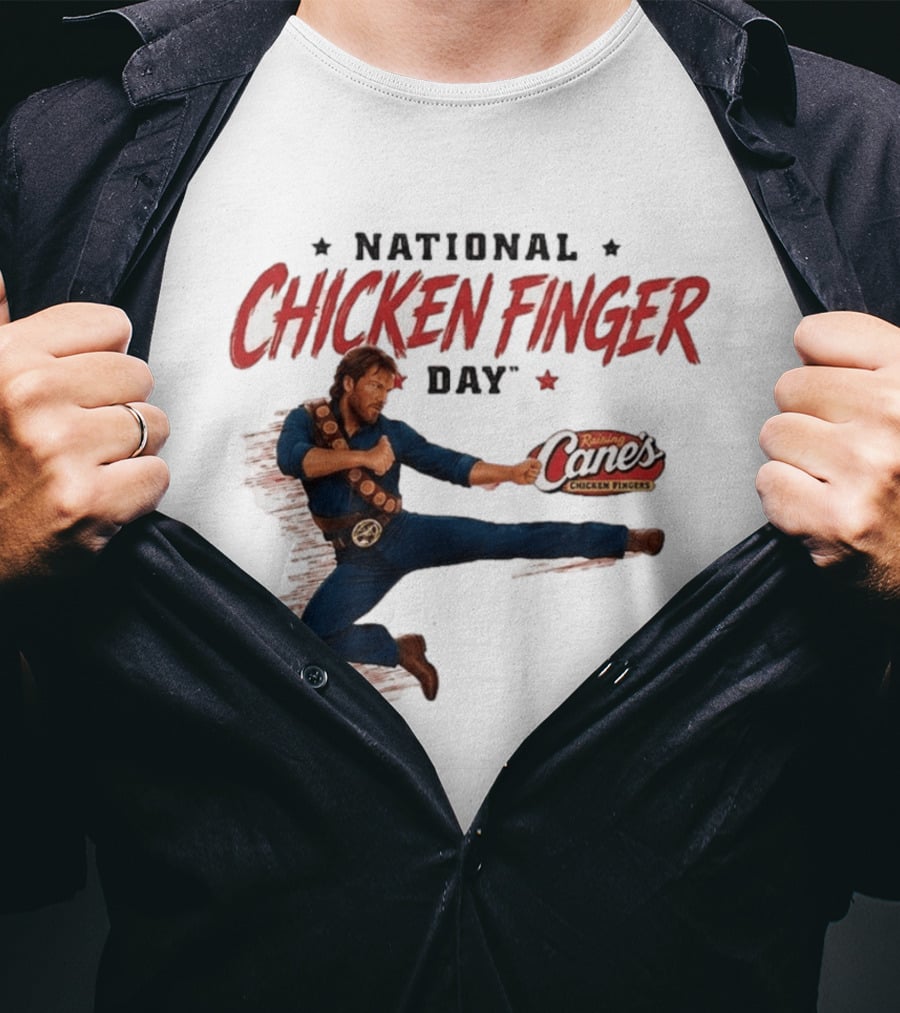 National Chicken Finger Day Chuck Norris Kicking Raising Cane's Promo T-Shirt