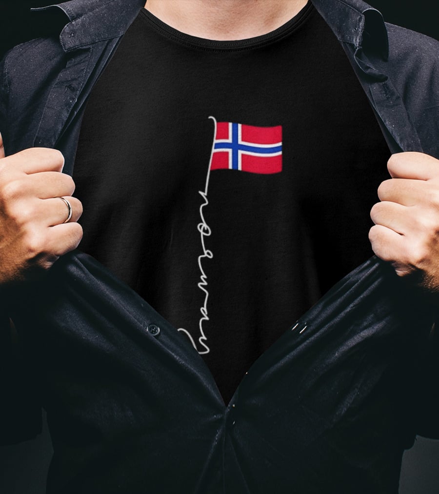 Norway Flag Cursive Text Norwegian Pride T-Shirt