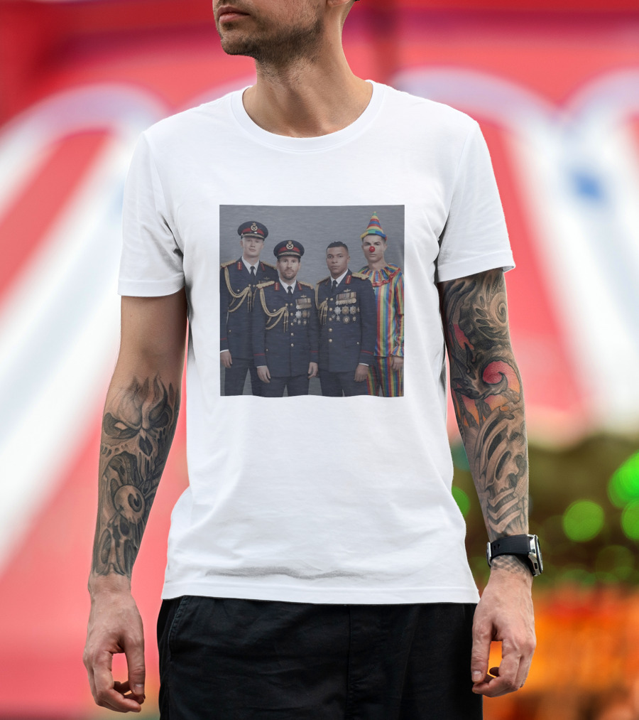 Erling Haaland Lionel Messi Kylian Mbappé Cristiano Ronaldo Military Clown Mashup T-Shirt