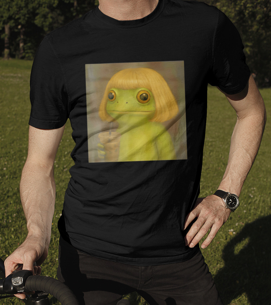 Blonde Wig Frog Holding Iced Coffee T-Shirt