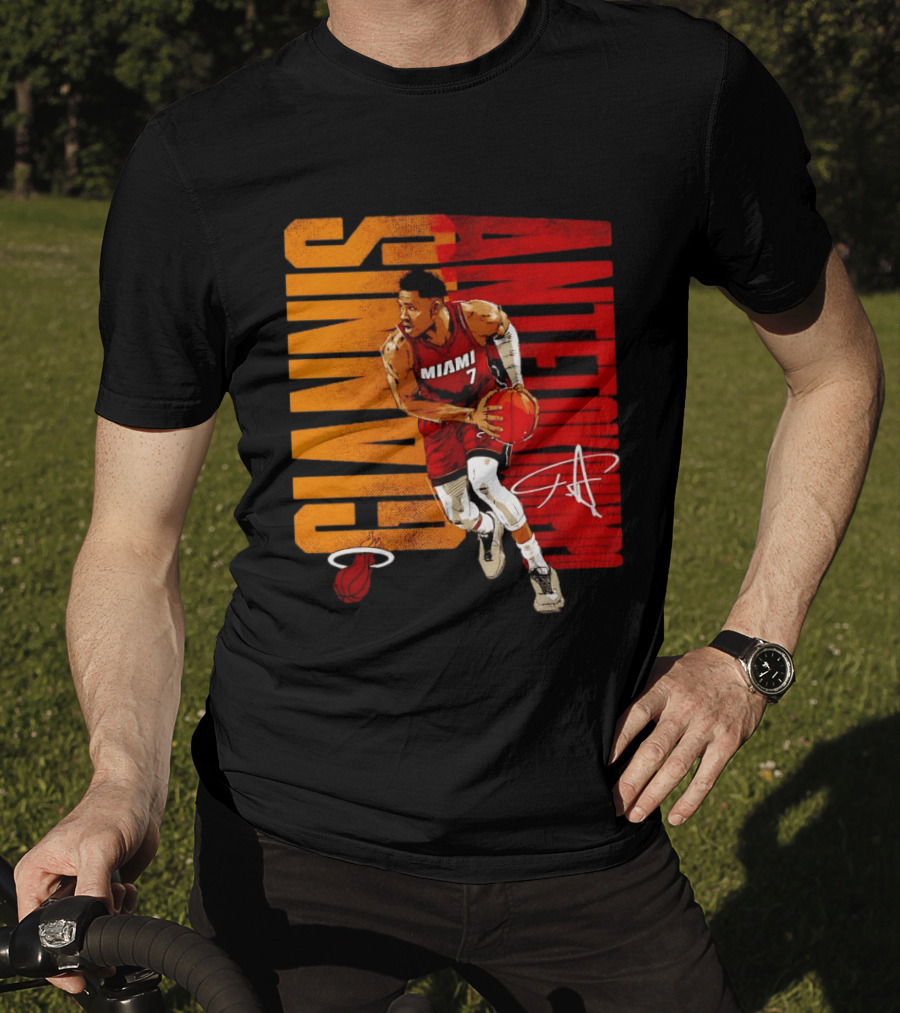 Giannis Antetokounmpo Miami 7 Basketball Running Miami Heat T-Shirt