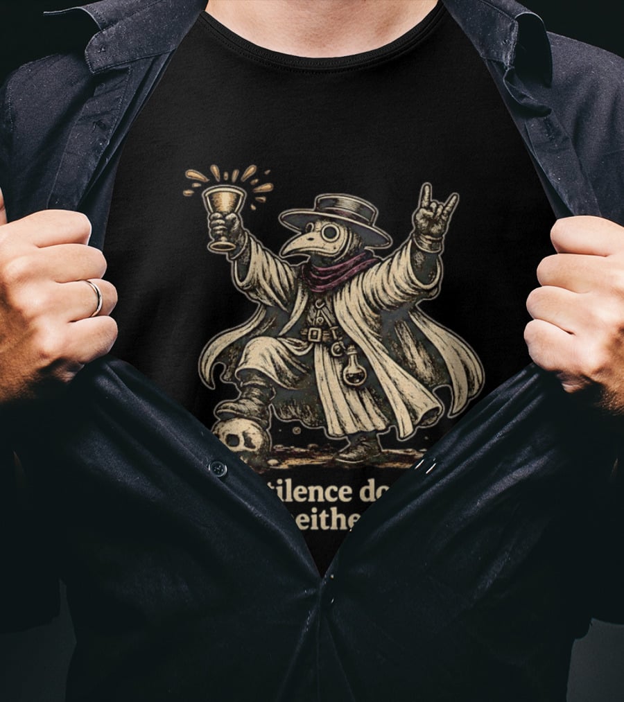 Plague Doctor The Pestilence Don't Rest And Neither Do I Skull Goblet Rock Hand T-Shirt