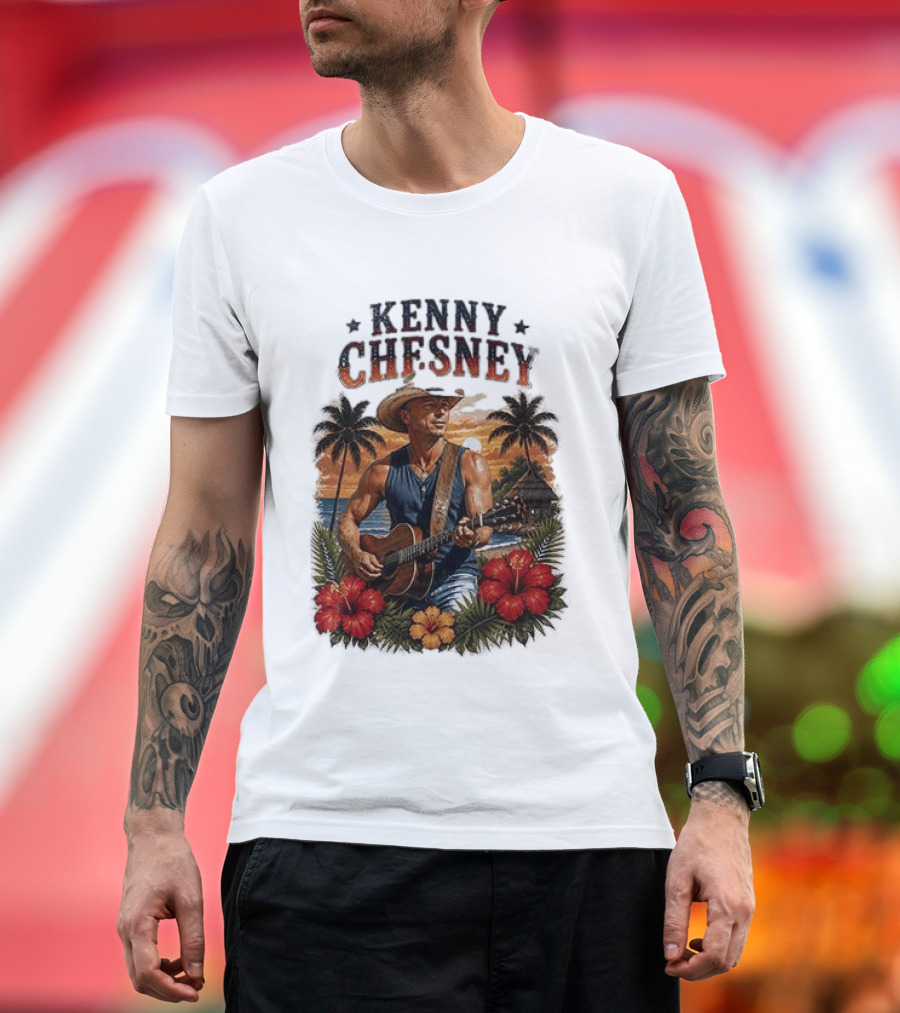Kenny Chesney Tropical Paradise Vibes With Guitar And Palm Trees T-Shirt