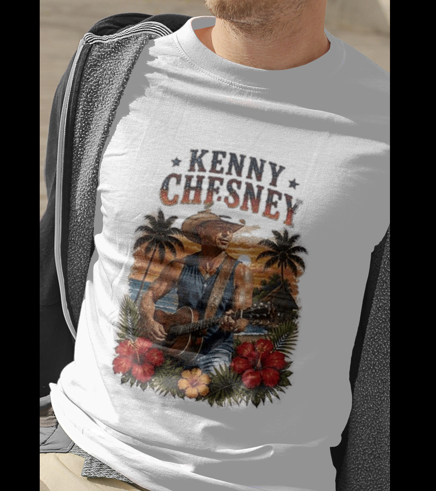 Kenny Chesney Tropical Paradise Vibes With Guitar And Palm Trees T-Shirt