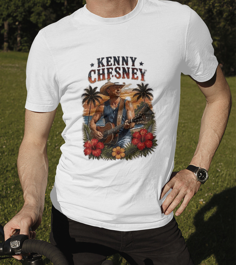Kenny Chesney Tropical Paradise Vibes With Guitar And Palm Trees T-Shirt