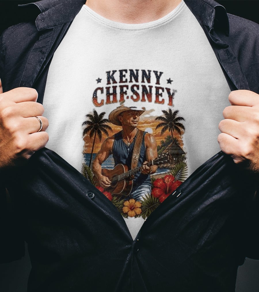 Kenny Chesney Tropical Paradise Vibes With Guitar And Palm Trees T-Shirt