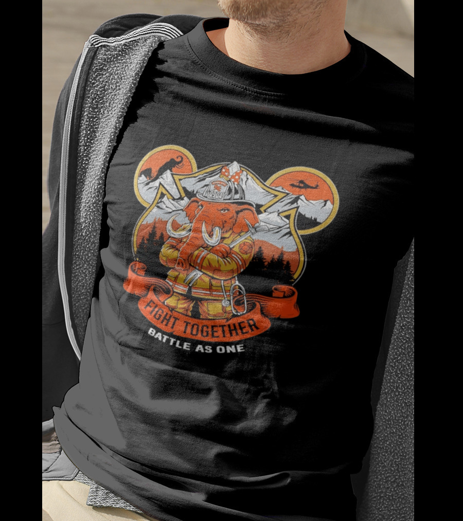 Sandy City FDC 0904 Elephant Firefighter Fight Together Battle As One Mountains Helicopter Wolf T-Shirt