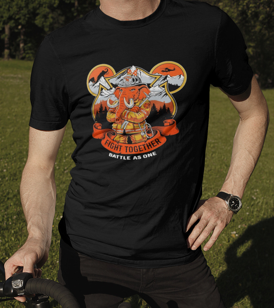 Sandy City FDC 0904 Elephant Firefighter Fight Together Battle As One Mountains Helicopter Wolf T-Shirt