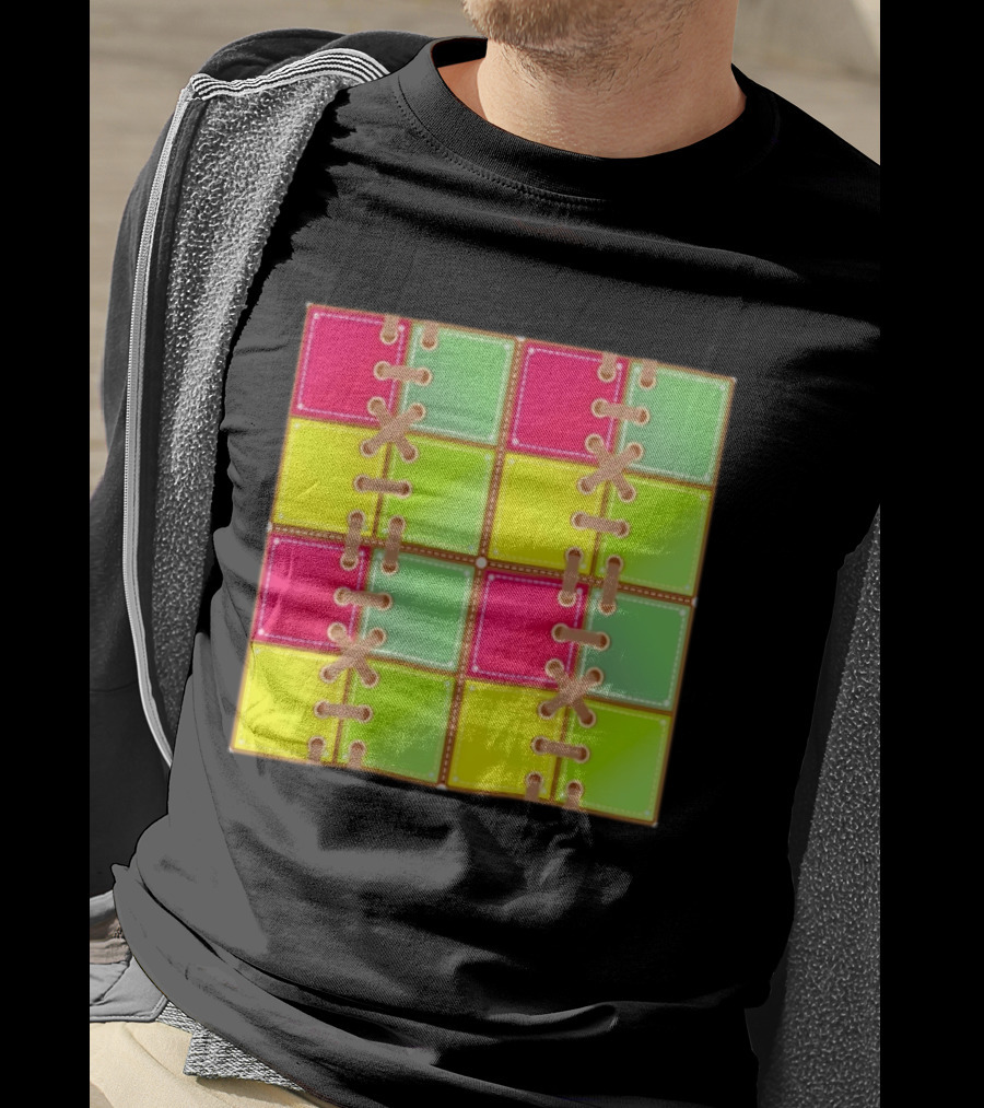 Seamless Laces Cut Vibrant Quadrant Squares T-Shirt