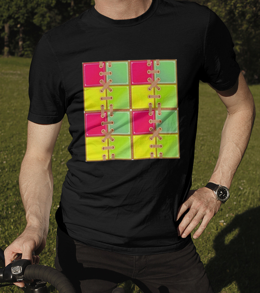 Seamless Laces Cut Vibrant Quadrant Squares T-Shirt