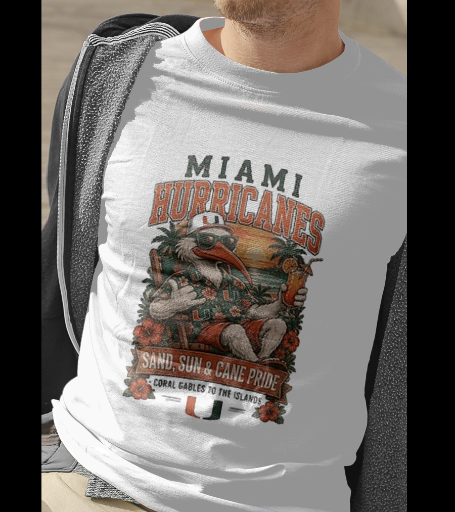 Miami Hurricanes Sand Sun Cane Pride Coral Gables To The Islands T-Shirt