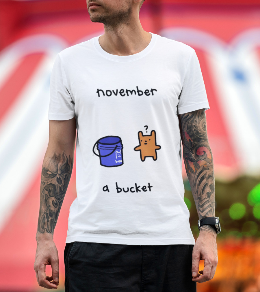 November A Bucket Doodle Minimalist Orange Character Blue Bucket T-Shirt