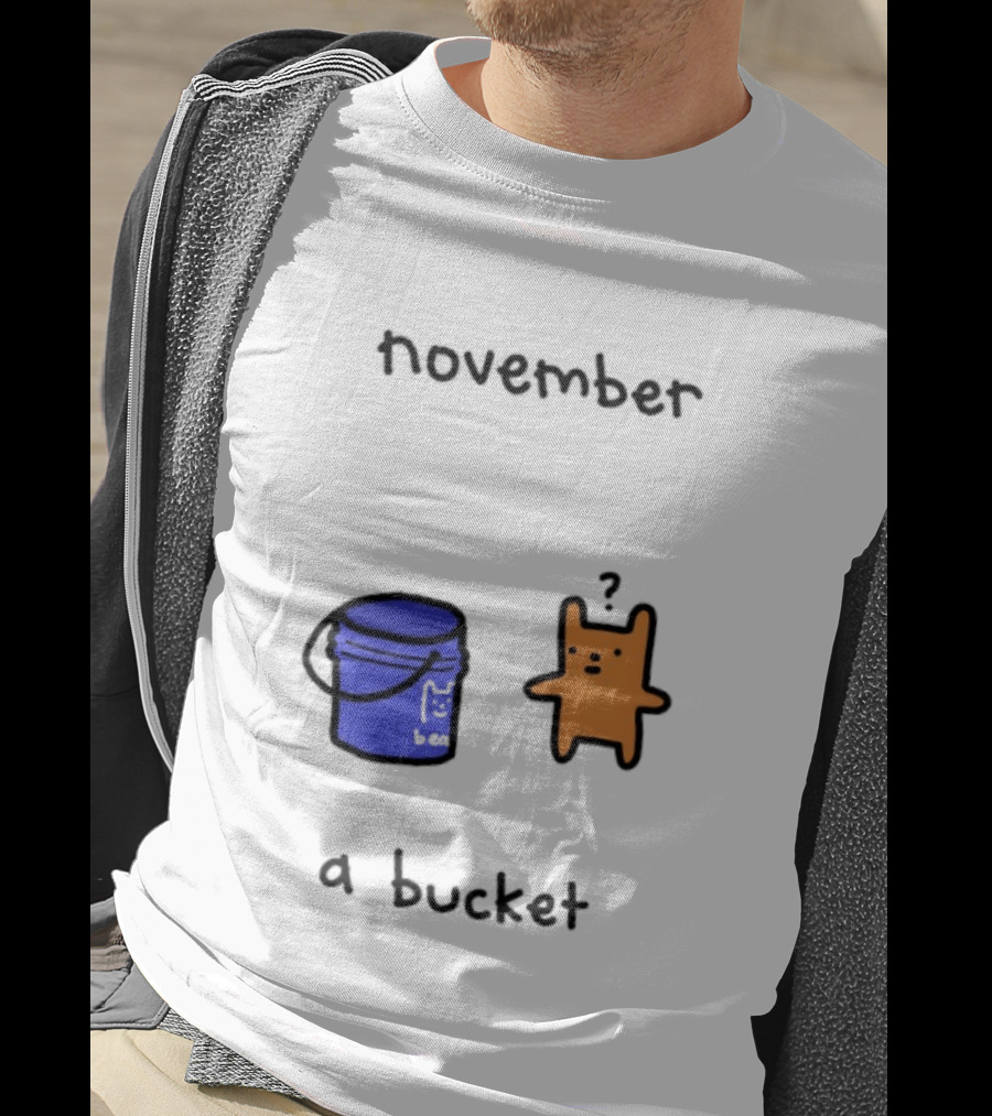 November A Bucket Doodle Minimalist Orange Character Blue Bucket T-Shirt