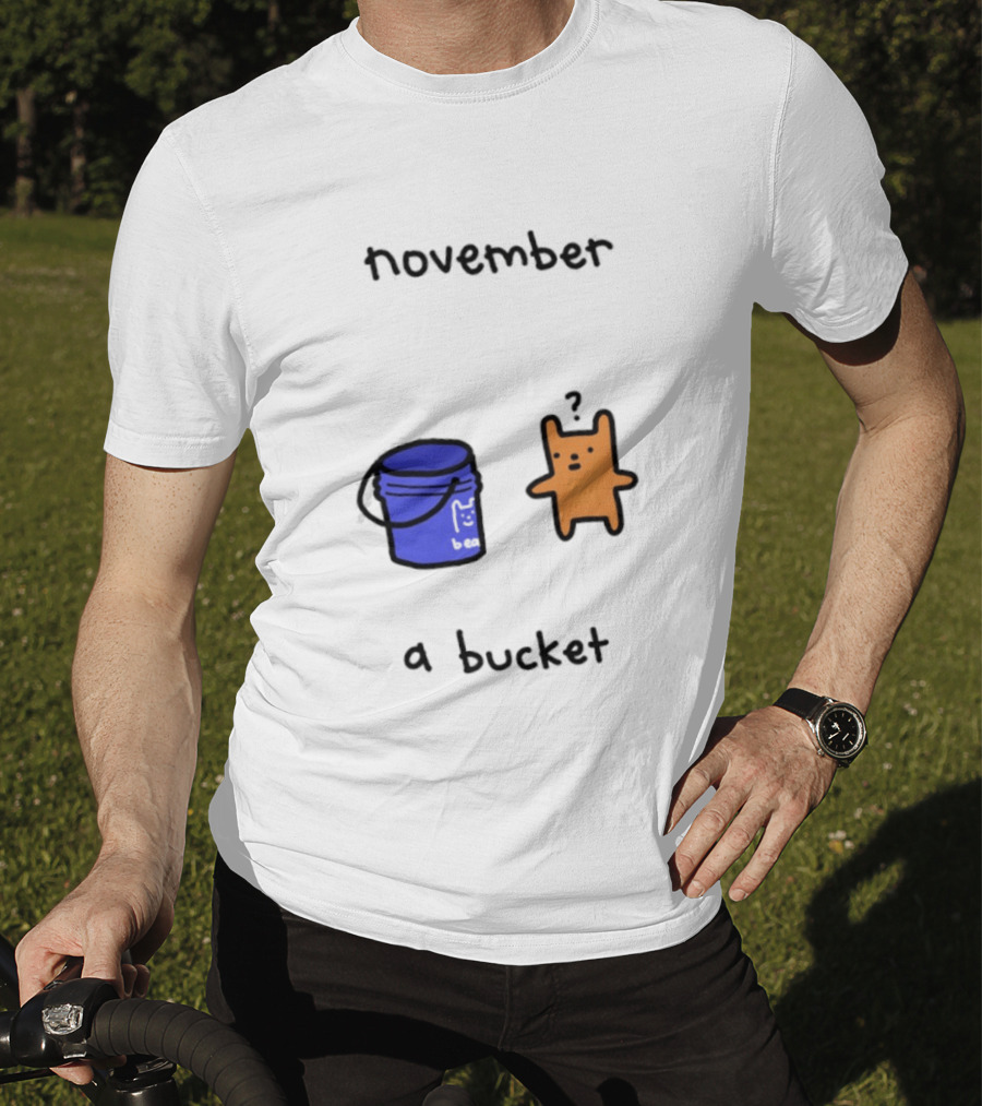 November A Bucket Doodle Minimalist Orange Character Blue Bucket T-Shirt