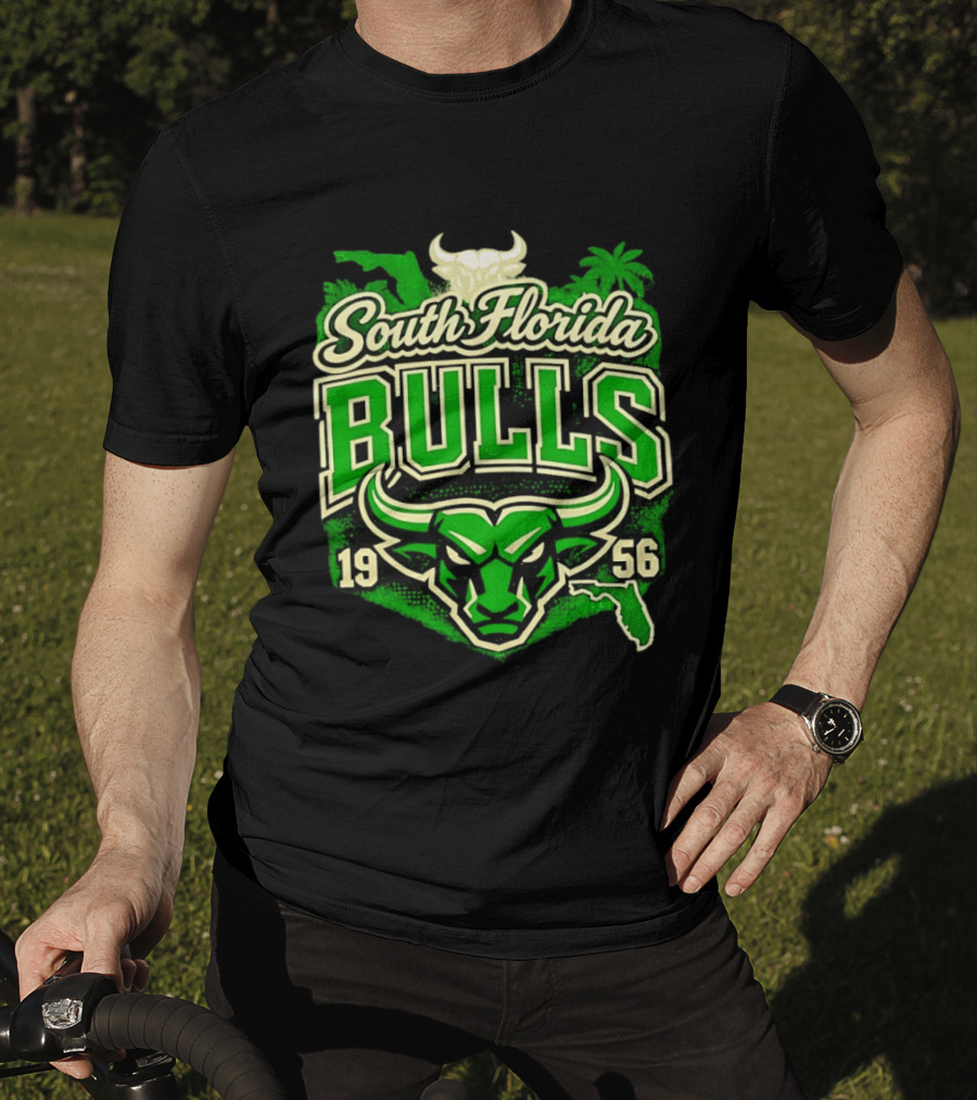 South Florida Bulls 1956 NCAA College Football Palm Tree Map Green Bull T-Shirt