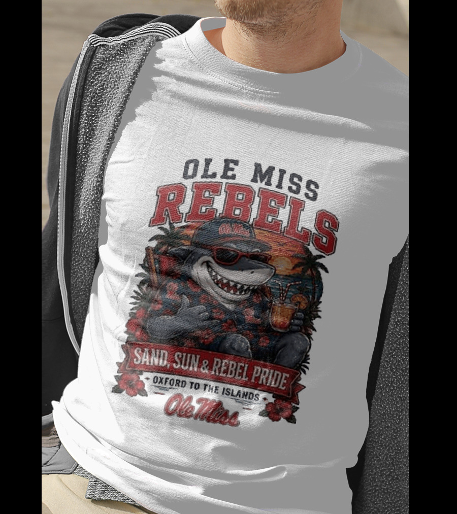 Ole Miss Rebels Shark Sand Sun Rebel Pride Oxford To The Islands T-Shirt