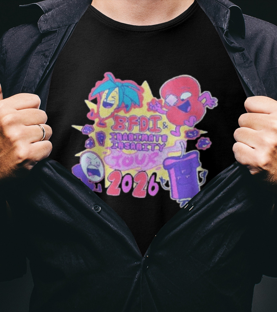 BFDI & Inanimate Insanity Tour 2026 Characters And Fun Adventure T-Shirt