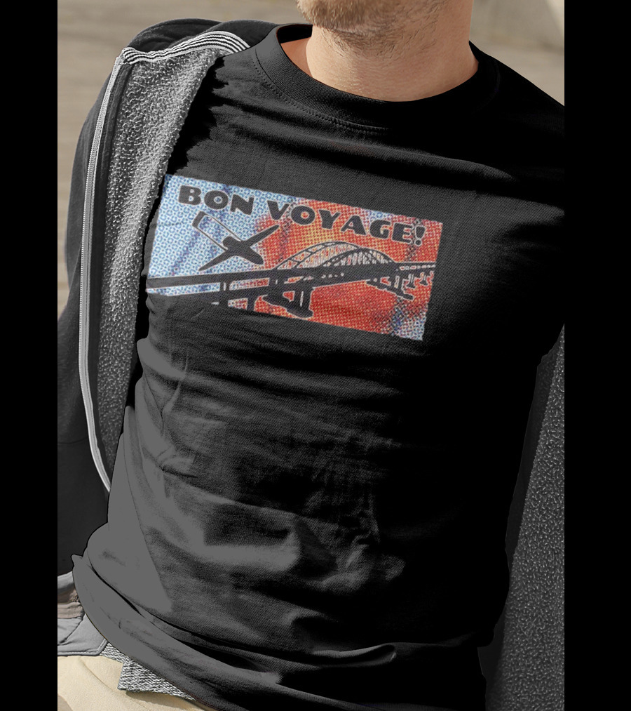 Bon Voyage Halftone Airplane And Bridge Travel T-Shirt