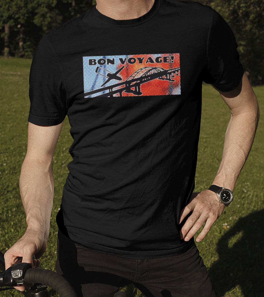 Bon Voyage Halftone Airplane And Bridge Travel T-Shirt