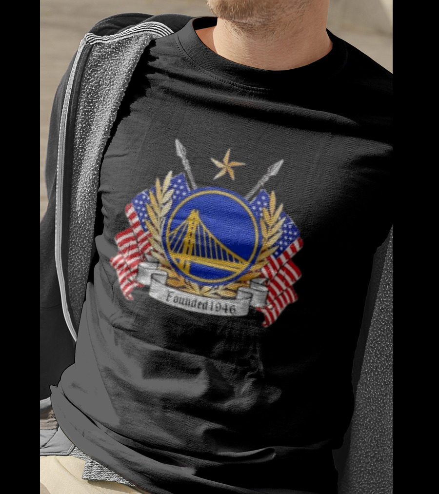 Golden State Warriors 1946 Emblem American Flags Distressed T-Shirt