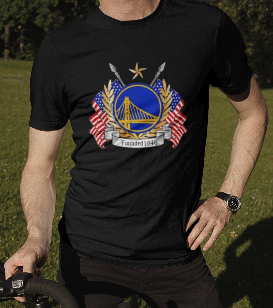 Golden State Warriors 1946 Emblem American Flags Distressed T-Shirt
