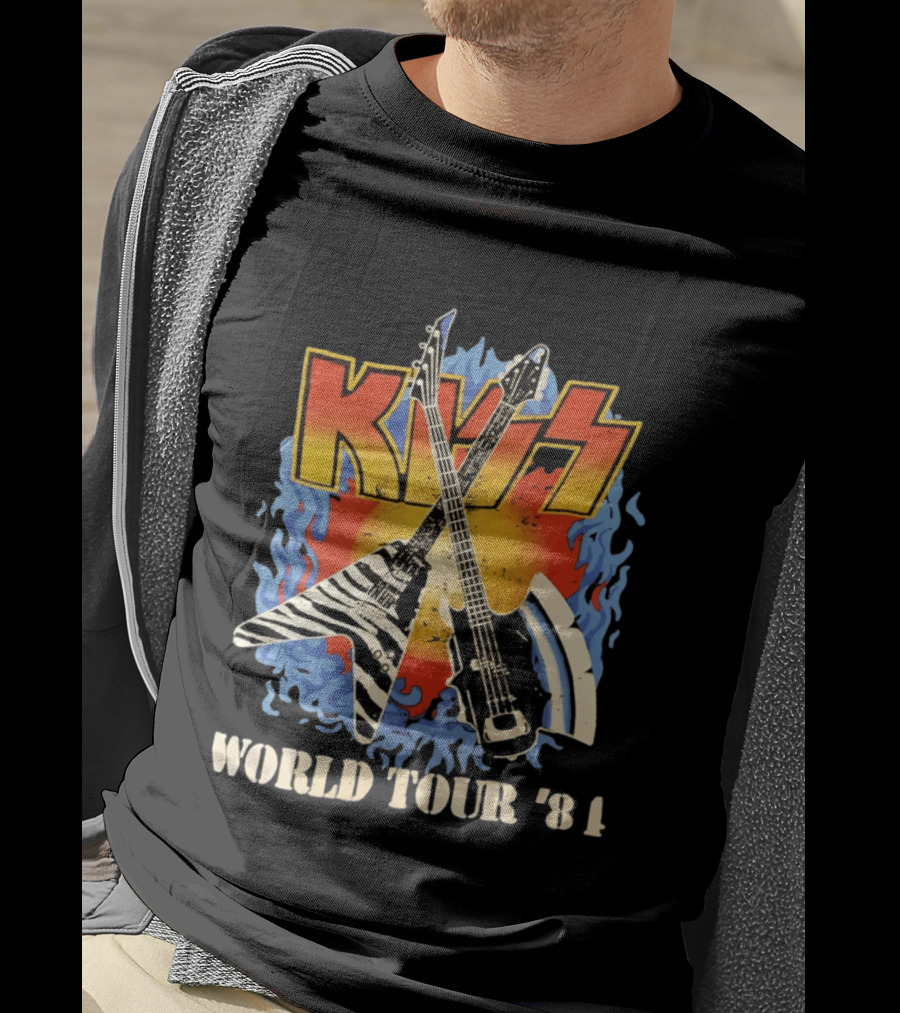 Kiss World Tour '84 Rock Music Band Vintage Electric Guitars T-Shirt