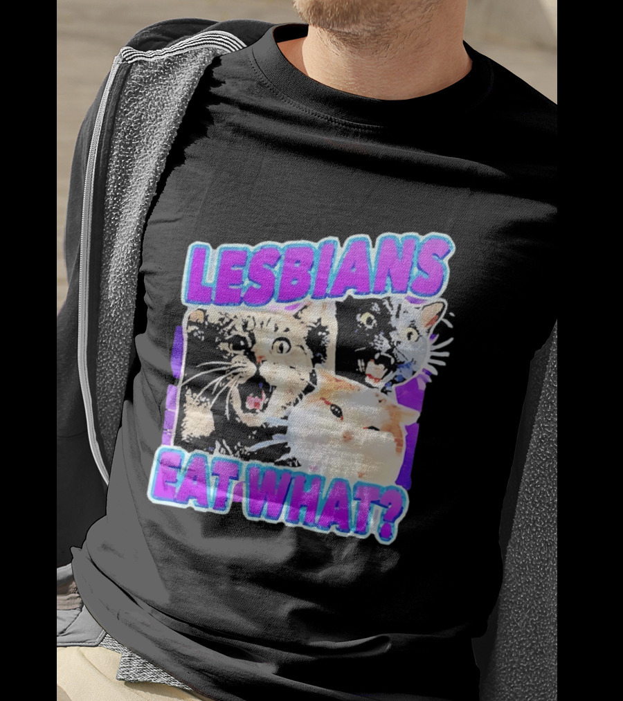 Lesbians Eat What Cat Meme Lesbian Pride Retro Cats T-Shirt