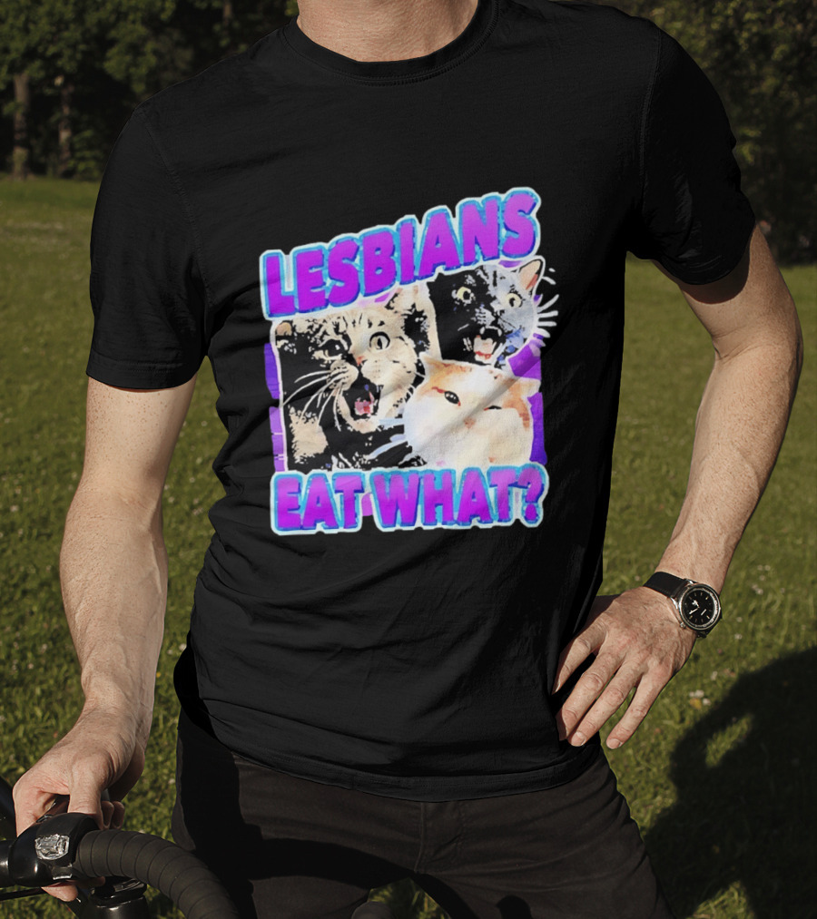 Lesbians Eat What Cat Meme Lesbian Pride Retro Cats T-Shirt