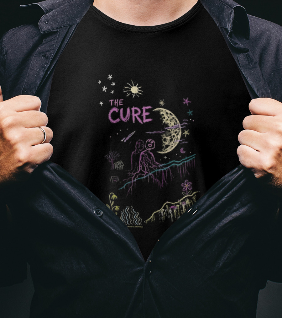 The Cure Chalk Pastel Romance By DotsToLines Chaim Machlev Moonlit Scene T-Shirt