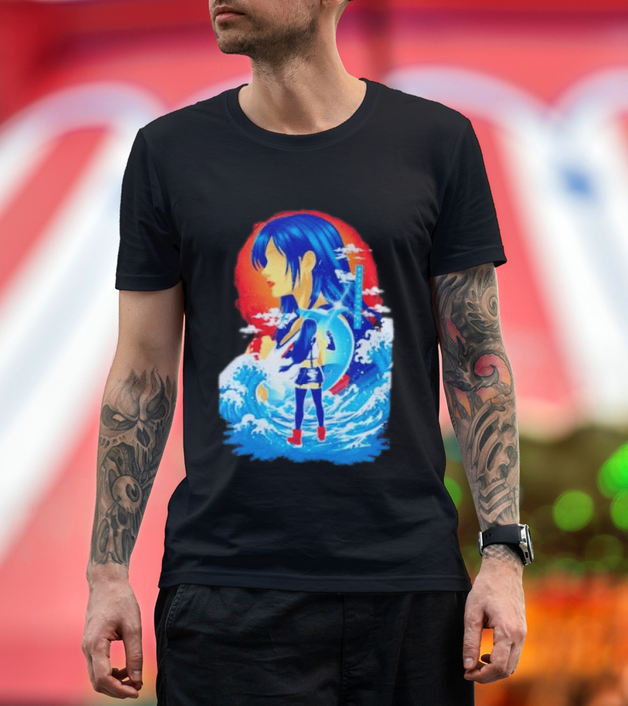 Tifa Lockhart Final Fantasy Japanese Wave Anime Art Ocean Scene T-Shirt
