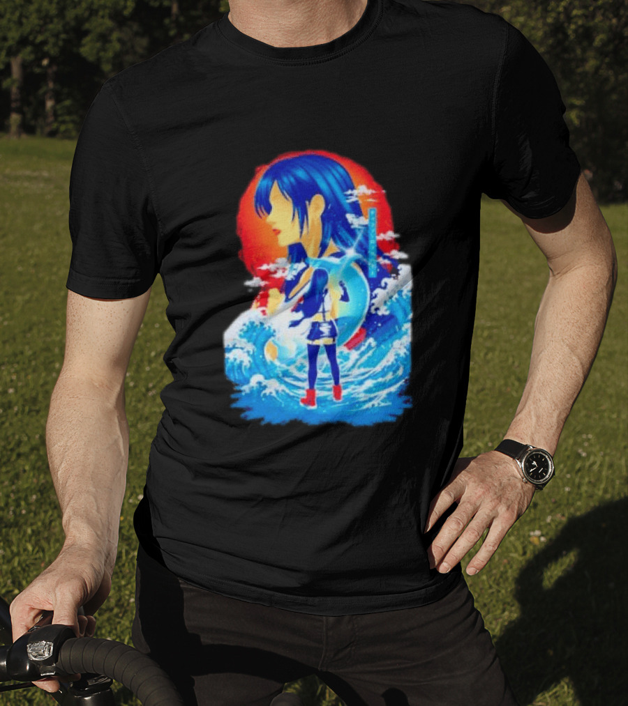 Tifa Lockhart Final Fantasy Japanese Wave Anime Art Ocean Scene T-Shirt