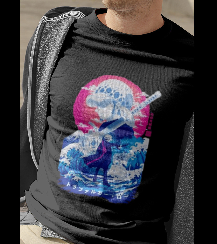 Trafalgar Law One Piece Surgeon Of Death Anime Japanese Text Scenic Waves T-Shirt