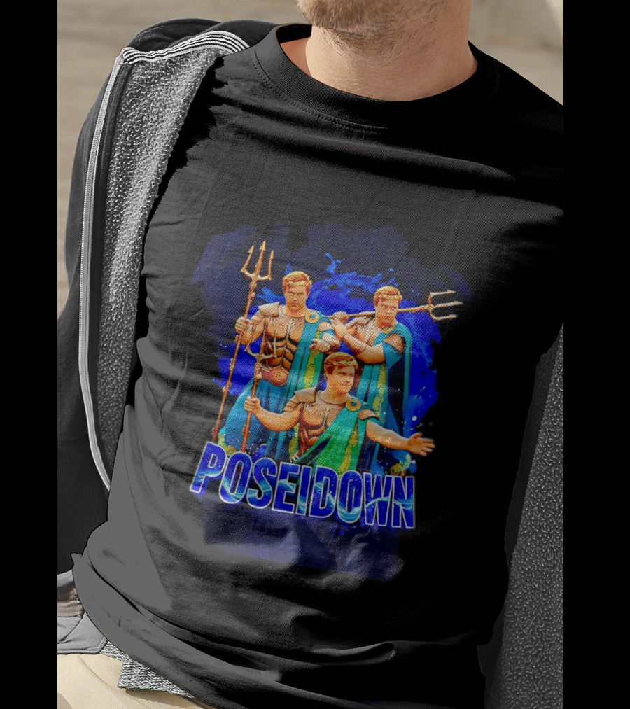 Poseidown Trident Meme Poseidon Blue Cape T-Shirt