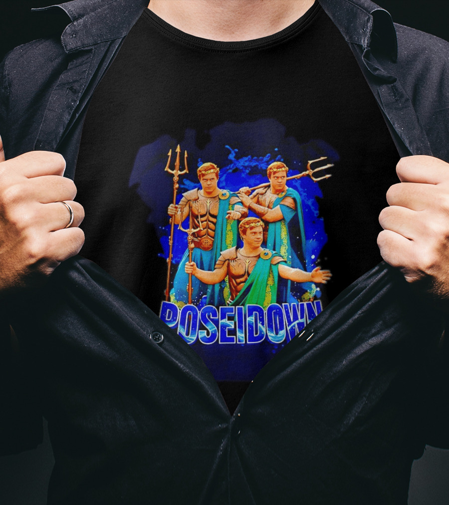 Poseidown Trident Meme Poseidon Blue Cape T-Shirt