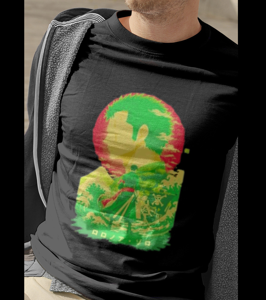 Roronoa Zoro One Piece Ukiyo E Kanji Waves Anime Series T-Shirt