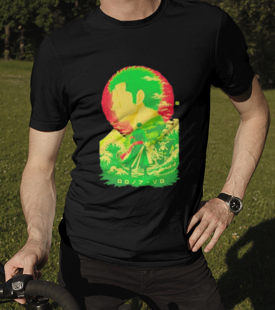 Roronoa Zoro One Piece Ukiyo E Kanji Waves Anime Series T-Shirt