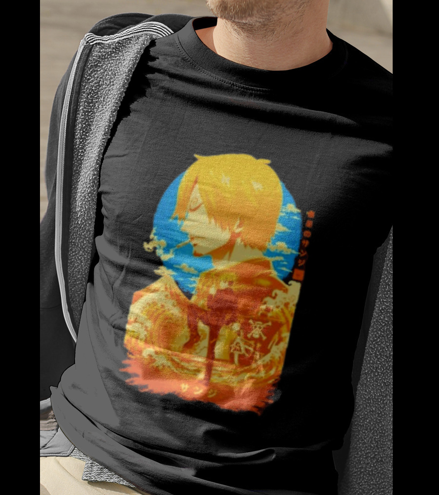 Sanji Black Leg One Piece Anime Manga Ocean Scene Luffy Jolly Roger T-Shirt