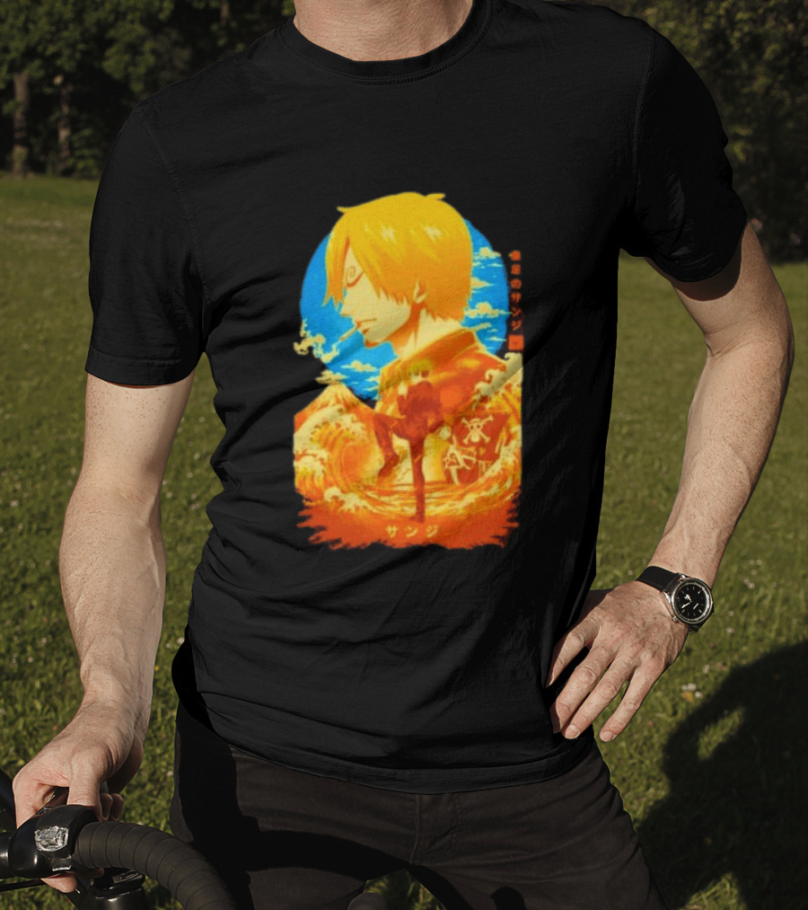 Sanji Black Leg One Piece Anime Manga Ocean Scene Luffy Jolly Roger T-Shirt