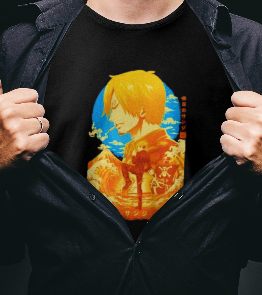 Sanji Black Leg One Piece Anime Manga Ocean Scene Luffy Jolly Roger T-Shirt