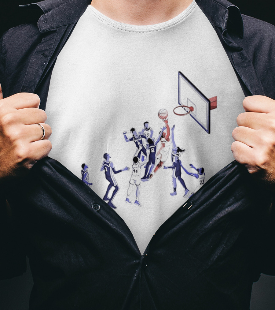Basketball Action Scene Featuring Players In Jersey Numbers 5 22 2 8 44 And 25 T-Shirt