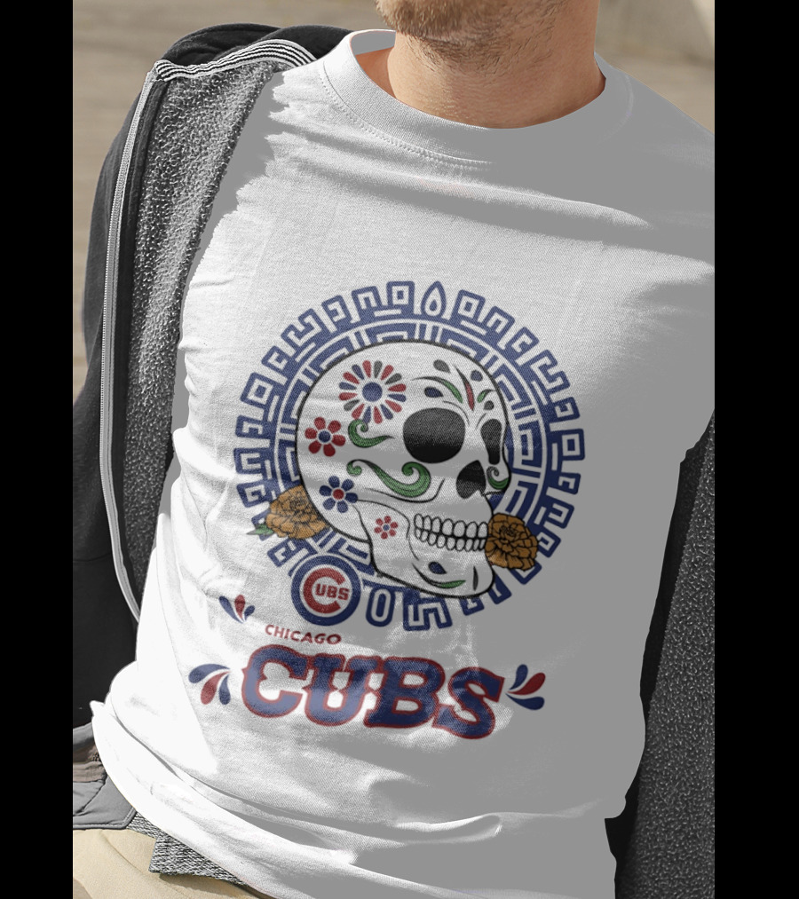 Chicago Cubs Día De Los Muertos Sugar Skull Floral T-Shirt