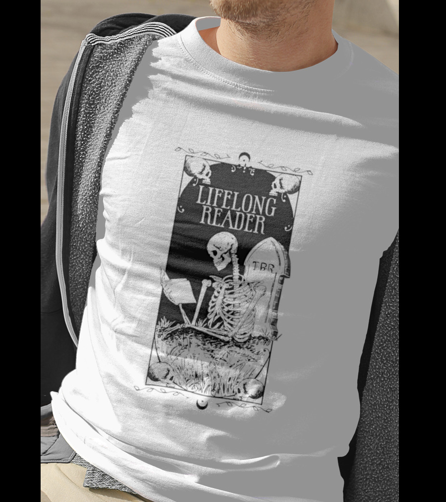 Lifelong Reader Skeleton With Book And Tombstone Retro Gothic T-Shirt