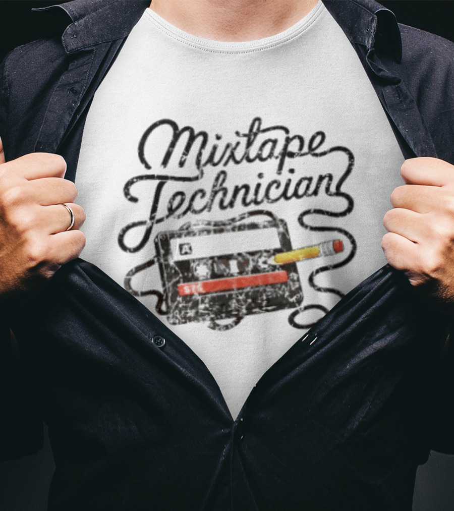 Mixtape Technician Cassette Tape 90s Nostalgia Pencil Retro Music Fans T-Shirt