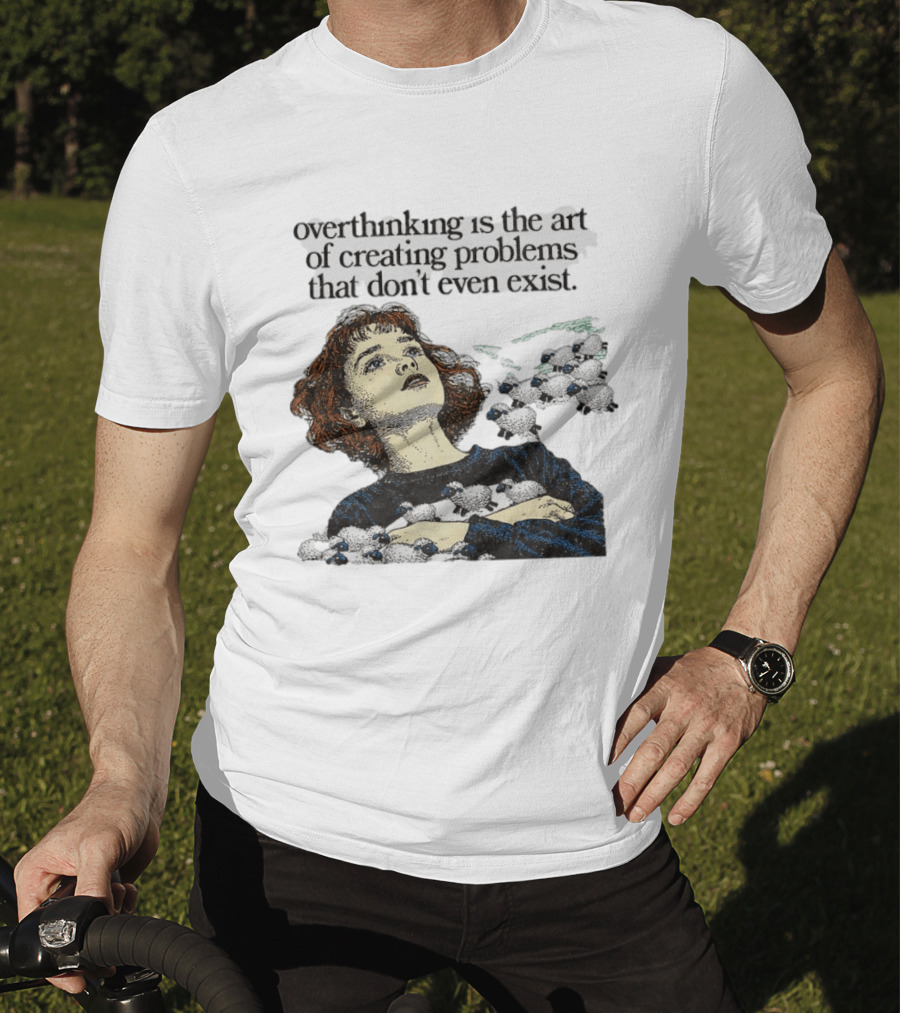 Overthinking Is The Art Of Creating Problems That Don't Even Exist Vintage Style Girl With Sheep T-Shirt