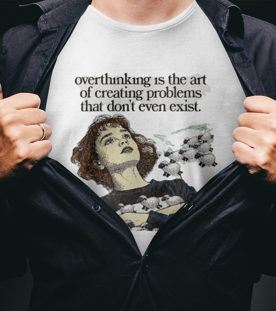 Overthinking Is The Art Of Creating Problems That Don't Even Exist Vintage Style Girl With Sheep T-Shirt
