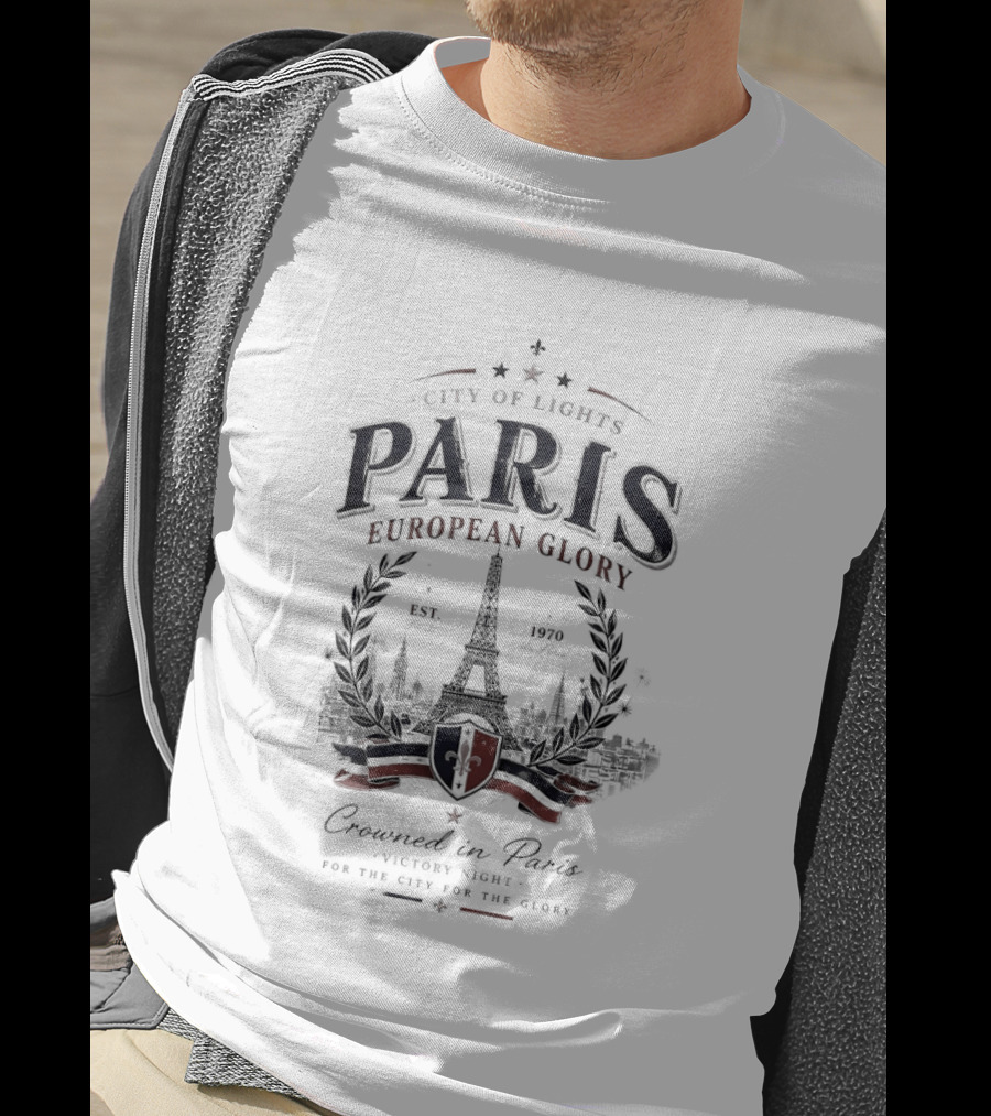 City Of Lights Paris European Glory Crowned In Paris Victory Night Tour Eiffel Fleur De Lys T-Shirt