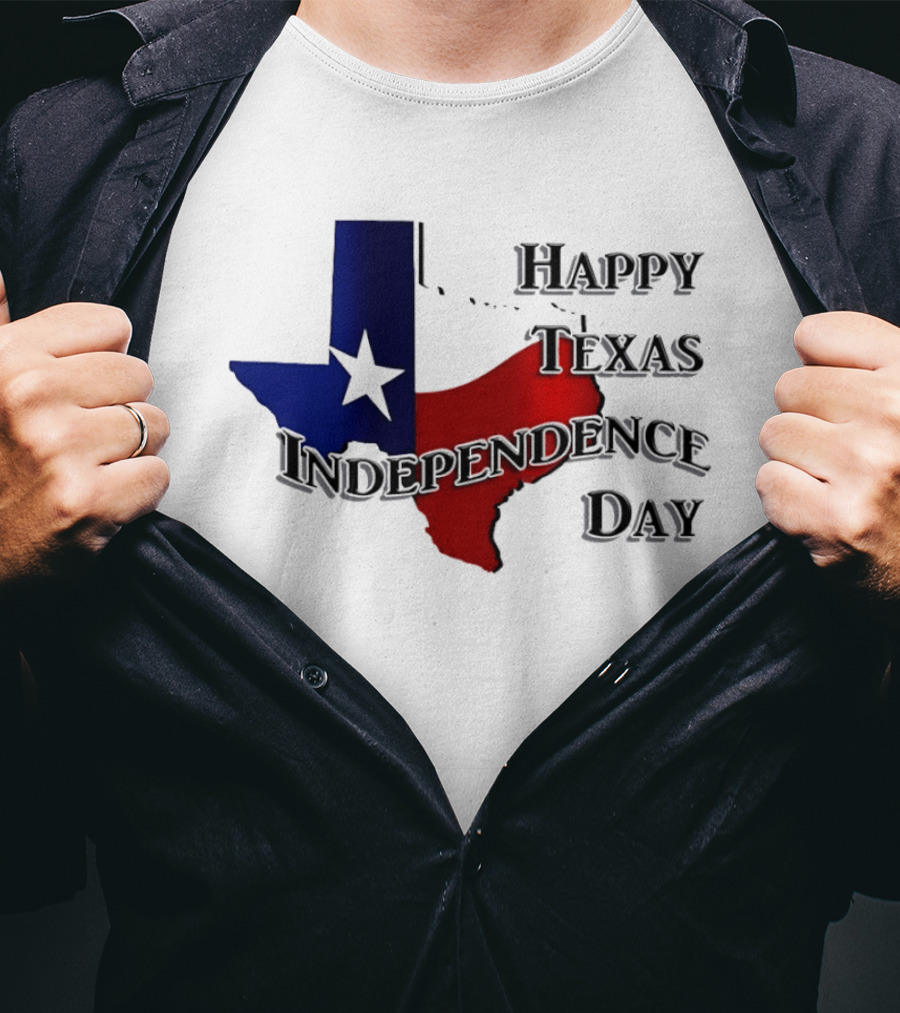 Happy Texas Independence Day Map Red And Blue Star T-Shirt