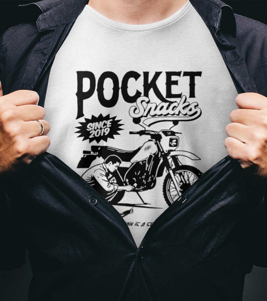 Pocket Snacks Since 2019 Motorcycle Mechanic Oil Stain T-Shirt