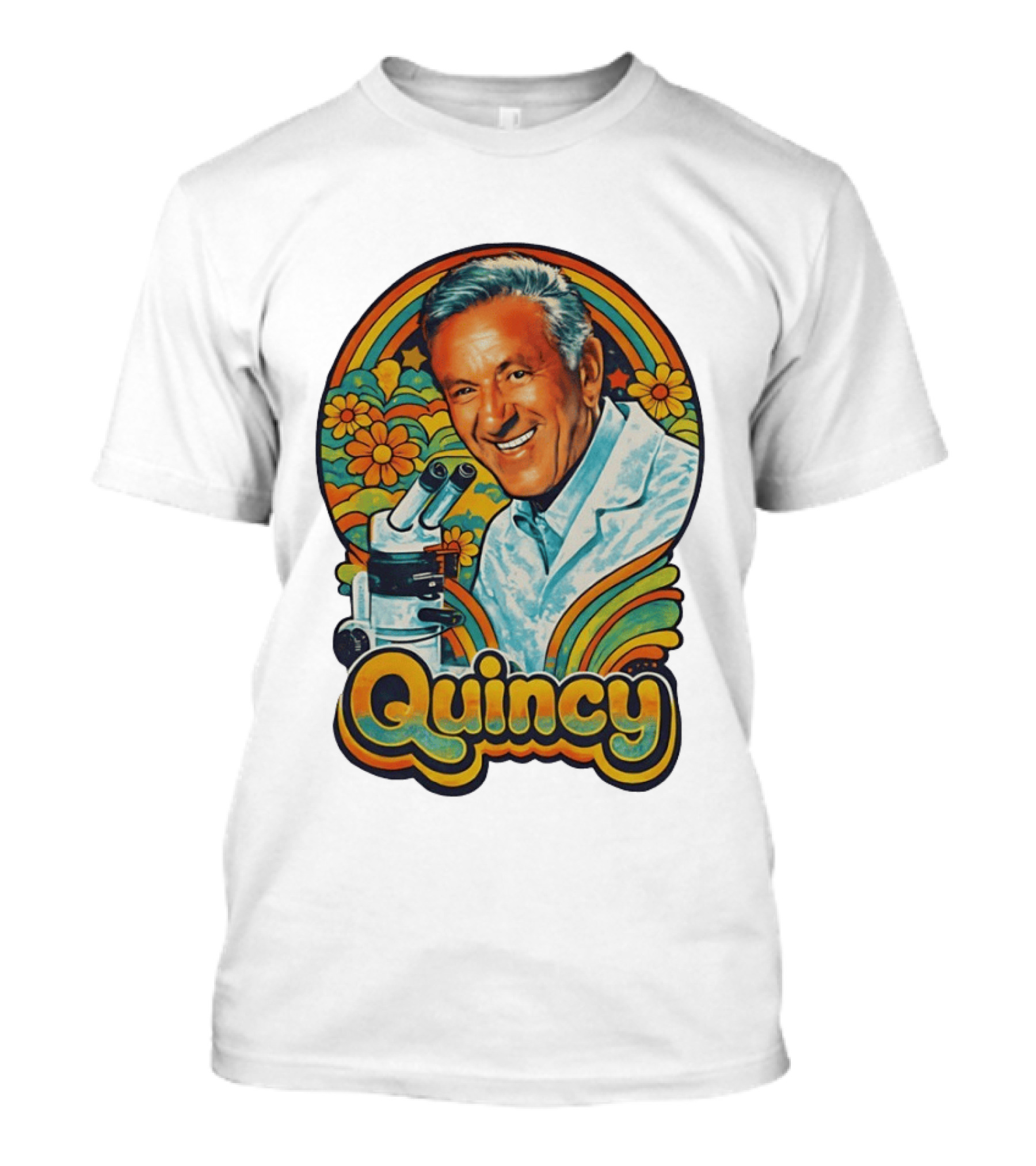 Quincy Scientist Jack Klugman Vintage Retro Flowers And Microscopes T-Shirt